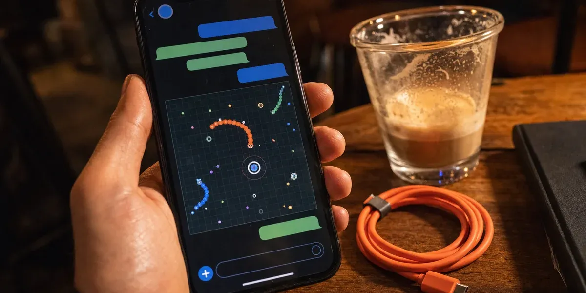 Instant games no-install layer — a chat-embedded .io game launched inside a messaging thread